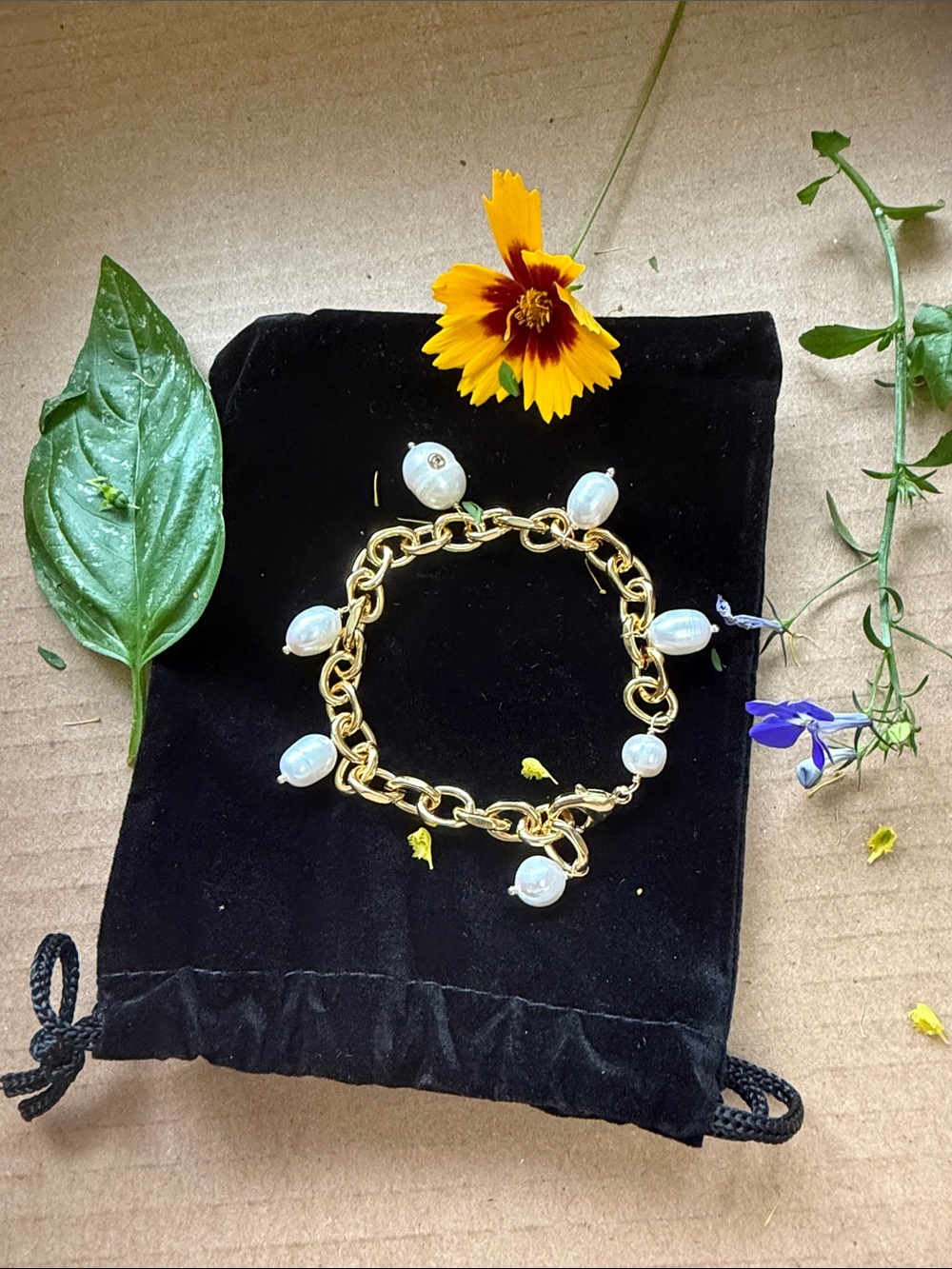 Gold Pearl Charm Chain Bracelet - Women Jewelry